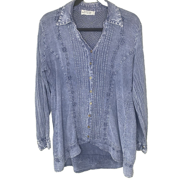 American South Side Shirt Womens XL Embroidered Denim Long Sleeve Peru Made - Picture 10 of 11